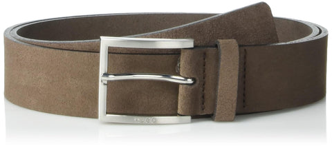HUGO Mirto Soft Suede Brushed Buckle Belt, brown wood, 38