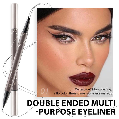 BINGBRUSH 2 Pcs/Set 3D Lower Eyelash Eyeliner Pencil, 2-in-1 Dual-Ended Eye Makeup Micro 2 Point Lower Eyelash Brow Pen Waterproof Anti-Smudge Natural Eyelash (2Pcs 01# black&02# brown)
