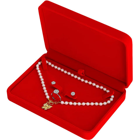 LETURE Large Velvet Jewelry Set Box, Big Necklace and Ring Earring Pendant Gift Box, Pearl Necklace/Chunky Necklace Jewelry Storage Case (Wine Red)