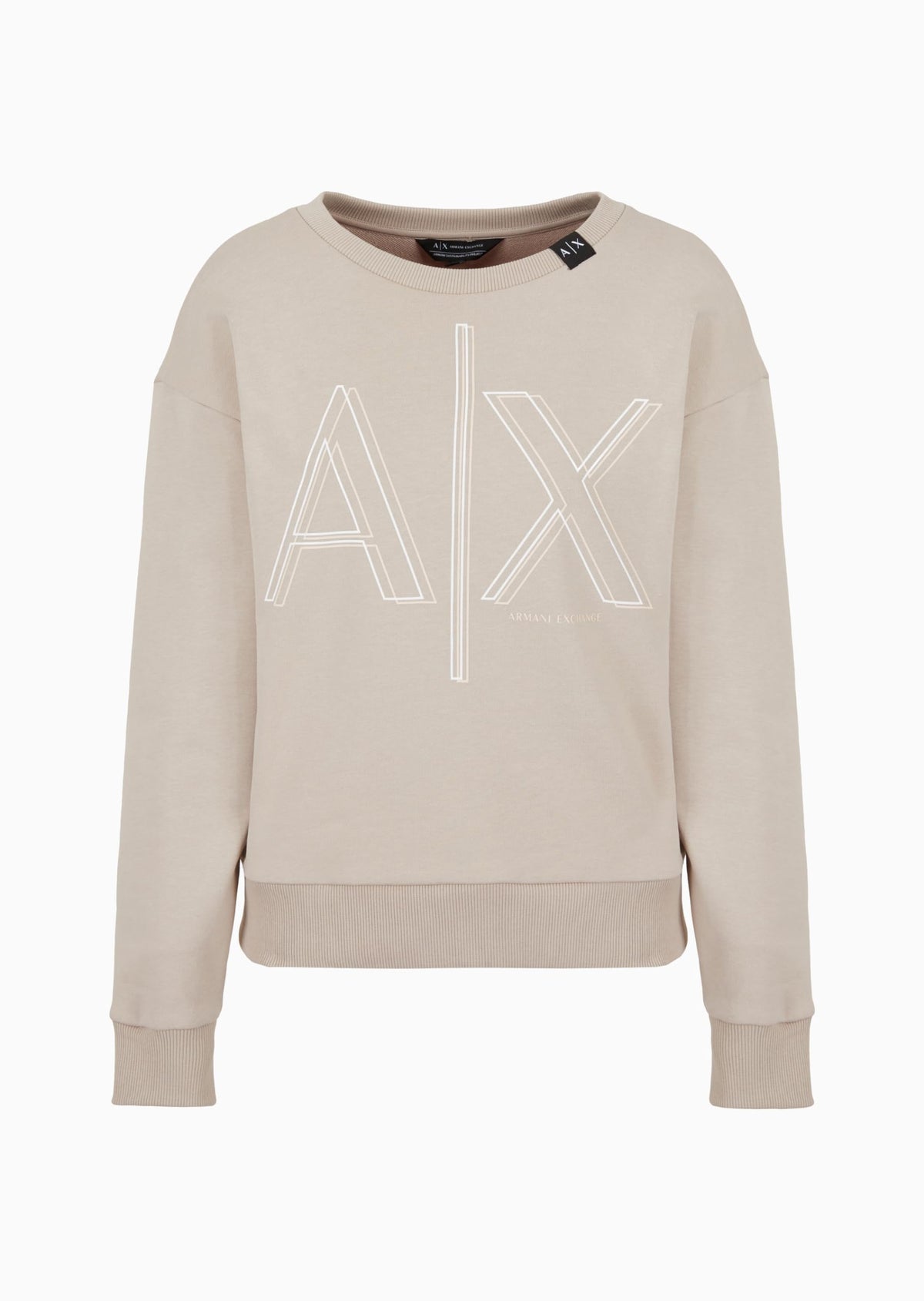 A | X ARMANI EXCHANGE Women's AX Outline Logo Print Crew Neck Sweatshirt, Off Road
