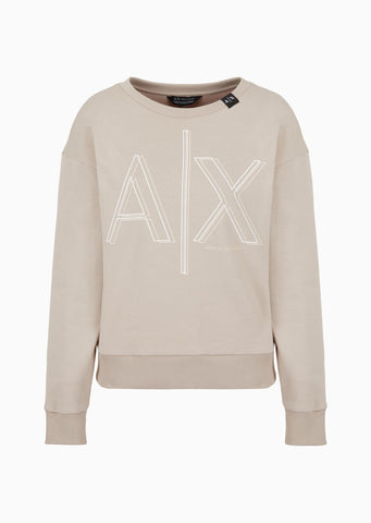 A | X ARMANI EXCHANGE Women's AX Outline Logo Print Crew Neck Sweatshirt, Off Road