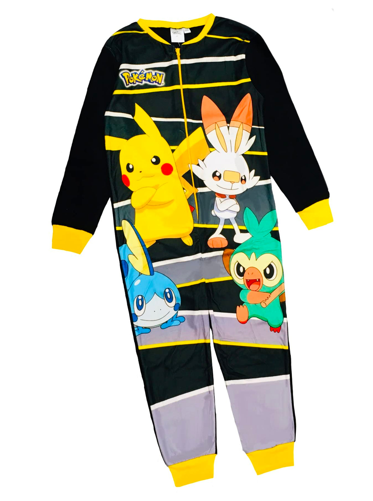Pokémon, Boys or Girls Official Pokemon Onesie, Fleece Sleepsuit, Zip Up All In One Pyjamas for Kids, Black, Age 7-8 Years