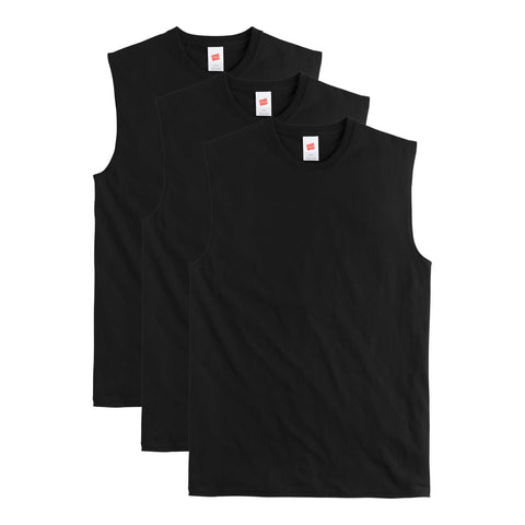 Hanes Men's Essentials Midweight T Pack, Cotton Muscle Tank Shirts, 3-Pack, Black