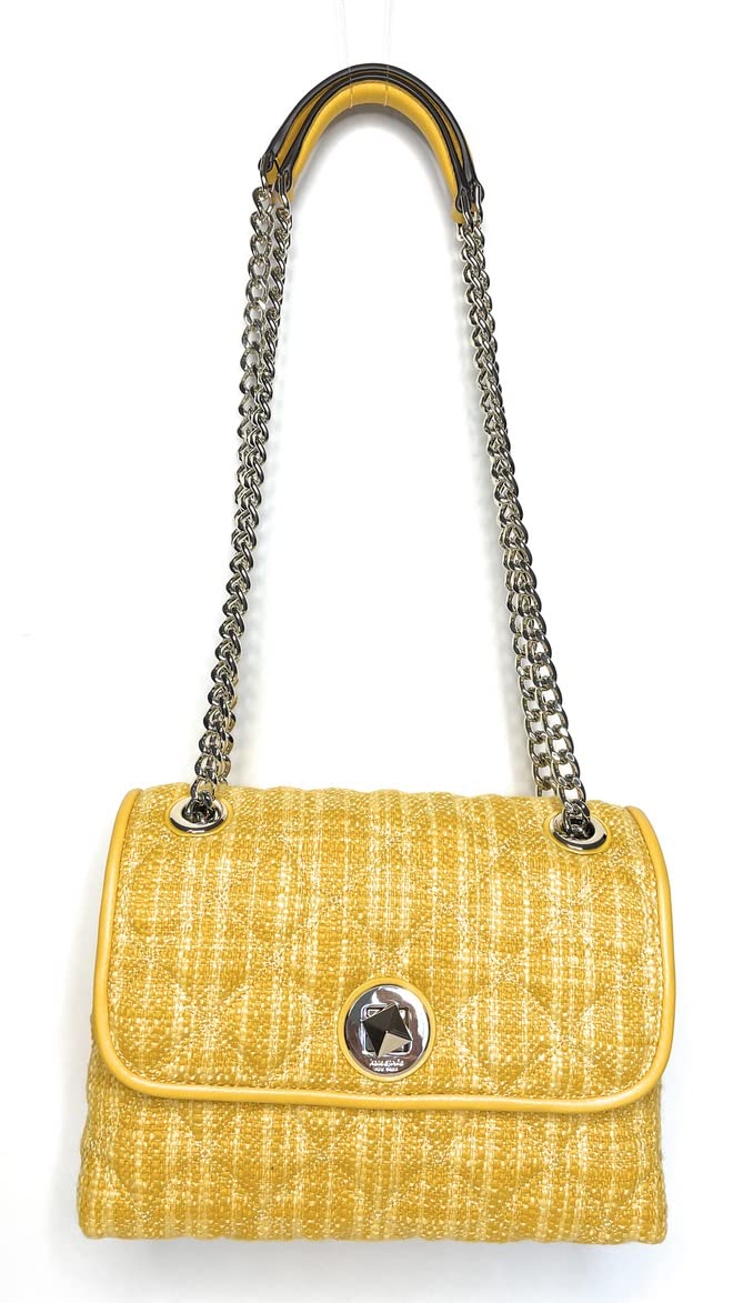 Kate Spade Small Flap Crossbody K6092 Tweed Fabric Cut Mango 800 TOU Yellow
