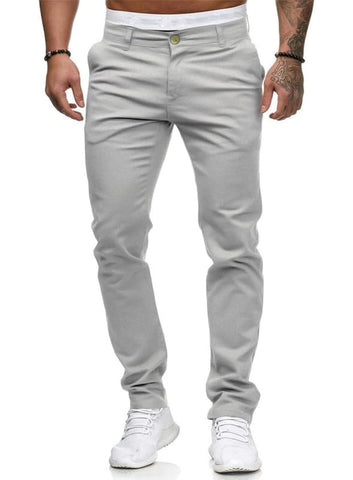HUNGSON Mens Chinos Slim Fit Stretch Flat-Front Skinny Dress Pants, Light Grey, 34