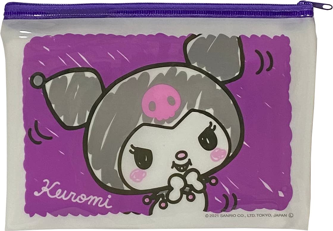 Sanrio Accessories Cosmetic Flat vinyl pouch Zipper Case Bag 19 Ã— 14 cm (Crayon touch) (Kuromi)