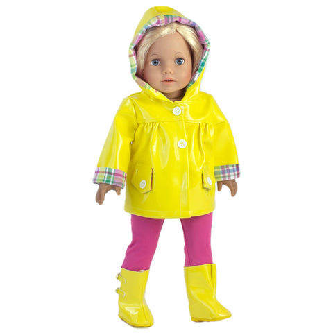 Sophia's Plaid-Lined Button-Up Raincoat, Leggings, & Wellie Rain Boots Clothing Set for 18ÃƒÆ’Ã‚Â¢ÃƒÂ¢Ã¢â‚¬Å¡Ã‚Â¬Ãƒâ€šÃ‚Â Dolls, Yellow/Pink