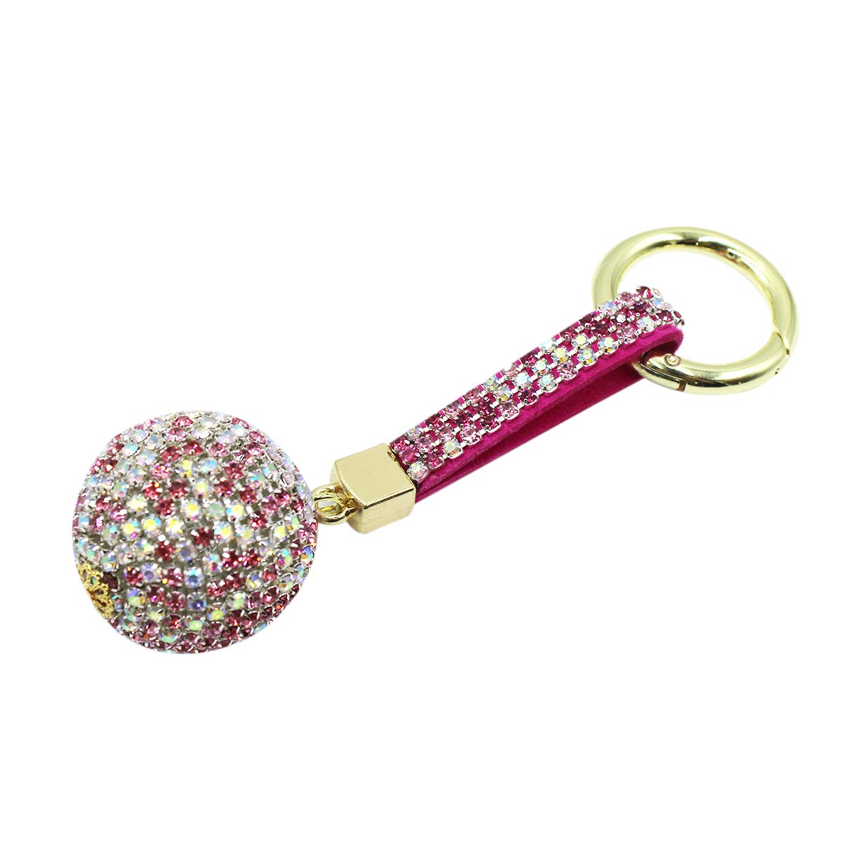 AIBEARTY Fashion Shiny Rhinestone Crystal Ball Keychain Car Bag Purse Charm Pendant Key Ring for Women Girls Gift (Rose 2)