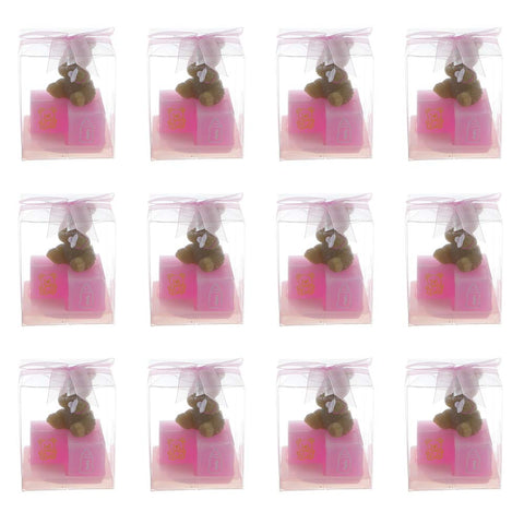 Lunaura Baby Keepsake - Set of 12 Girl Teddy Bear Holding a Pacifier Candle - Pink