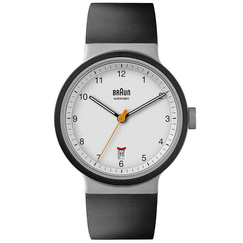 Braun Automatic 3-Hand 40mm Mens Watch with Date Analogue Watch, Rubber Strap, 40mm Stainless Steel Case, Model BN0278WHBKG.