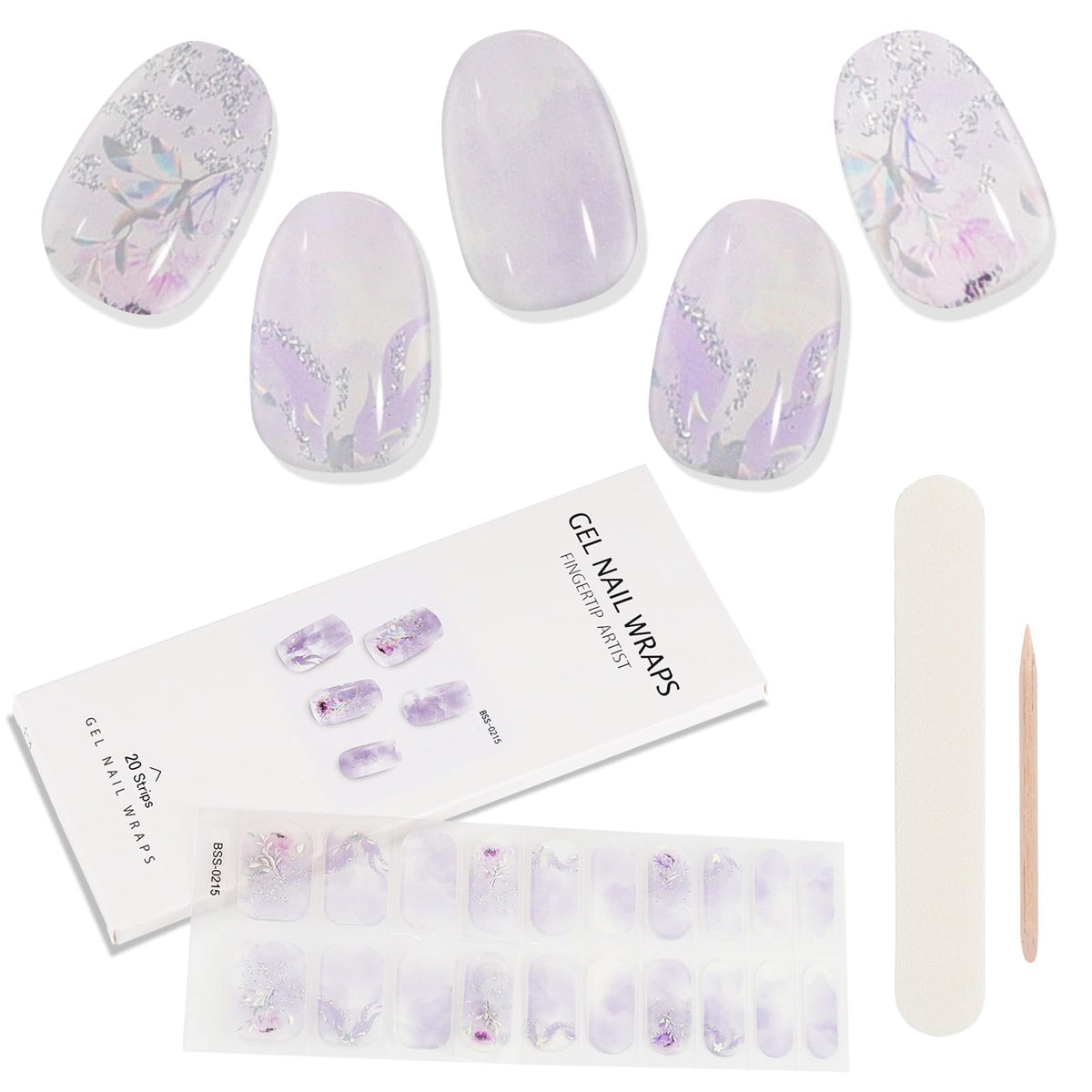 Kalolary Gel Nail Wrap Strips, Purple Marble Full Nail Wrap Gel Nail Art Polish Sticker Long-Lasting Gel Nail Wrap with Nail File and Stick?UV/LED Lamp Required?
