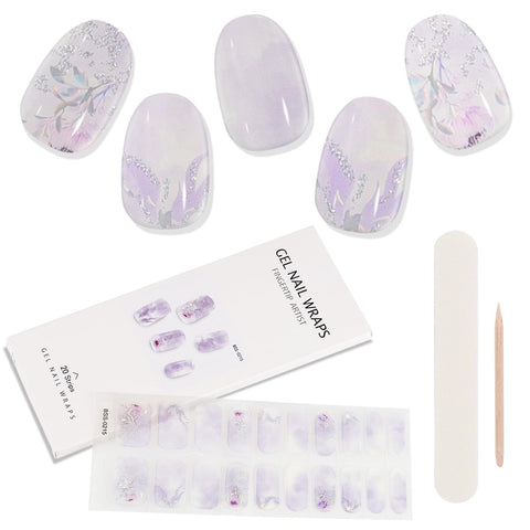 Kalolary Gel Nail Wrap Strips, Purple Marble Full Nail Wrap Gel Nail Art Polish Sticker Long-Lasting Gel Nail Wrap with Nail File and Stick?UV/LED Lamp Required?