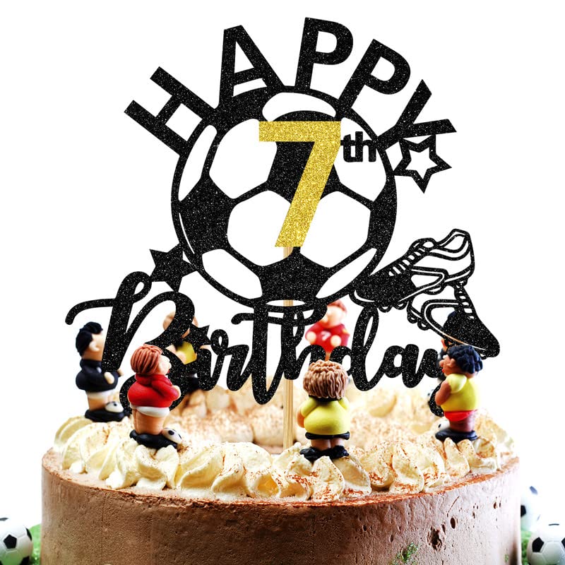 Soccer Happy 7th Birthday Cake Topper, Soccer Players Toys/Football Soccer Theme Party Cake Decorations, 7 Years Old Birthday Cake Ball Party Decorations Supplies for Boy Girl