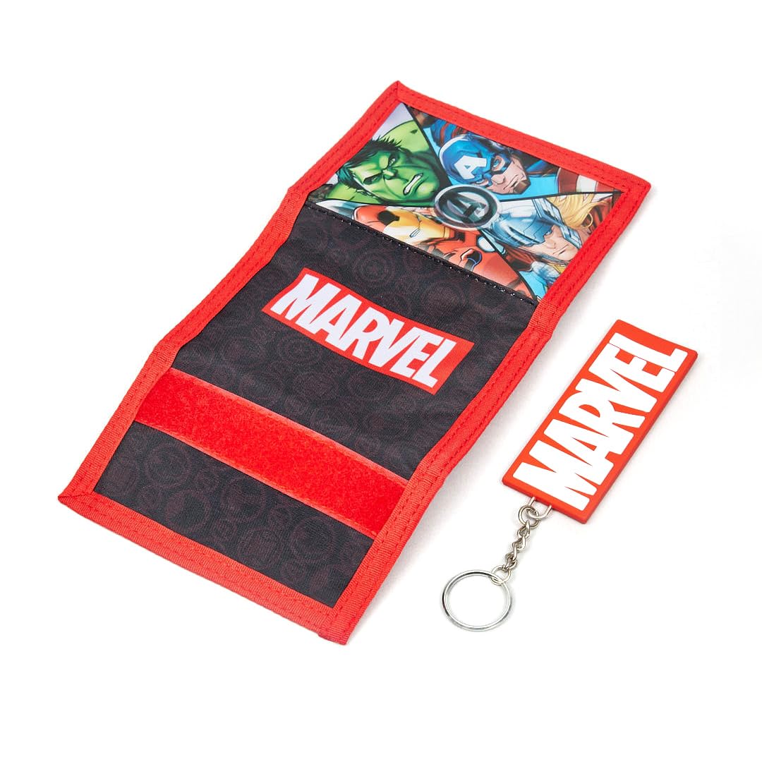 Marvel Avengers Boys Wallet and Keyring Set - Thor, Ironman & Spiderman Trifold wallet with coin purse, card slot and keychain - Boys Gifts (Avengers)