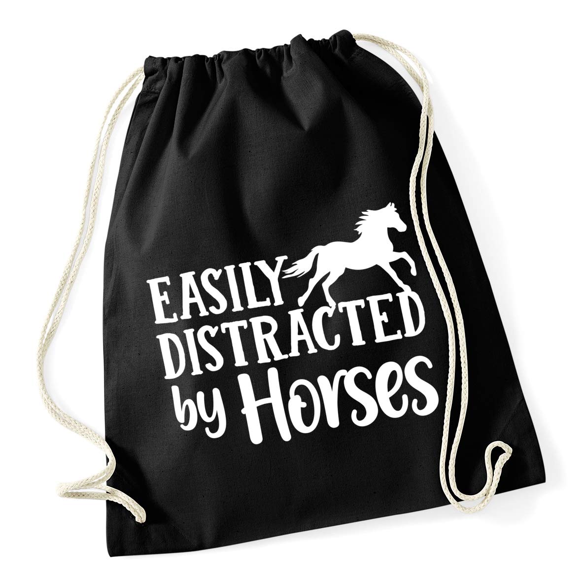 Hippowarehouse Easily Distracted by Horses Drawstring Cotton School Gym Bag 37cm x 46cm, 12 litres