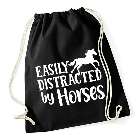 Hippowarehouse Easily Distracted by Horses Drawstring Cotton School Gym Bag 37cm x 46cm, 12 litres