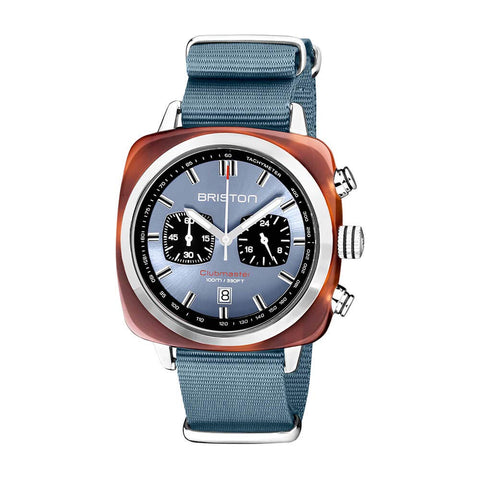 BRISTON - Clubmaster Sport Acetate - Chronograph Tortoise Shell Blue Dial Ice Blue, Ice Blue Dial, Glacier Blue