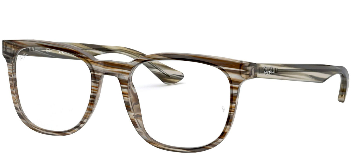 Ray-Ban RX5369 Square Prescription Eyeglass Frames, Striped Brown Grey/Demo Lens, 50 mm