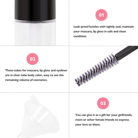 Lurrose 1 Set Empty Mascara Tube Eyeliner Tube Lip Gloss Bottle with Wand Funnels Transfer Pipettes and 4ml Makeup Vials Cosmetics Containers for Castor Oil DIY Mascara
