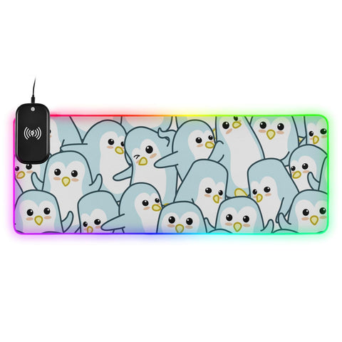 Cute Animals Penguin Wireless Charging Mouse Pad for Mobile Phone Extra Large Gaming Mousepad with 13 Lighting Modes Extended Desk Mat for Gaming MacBook PC Laptop Desk Office Home