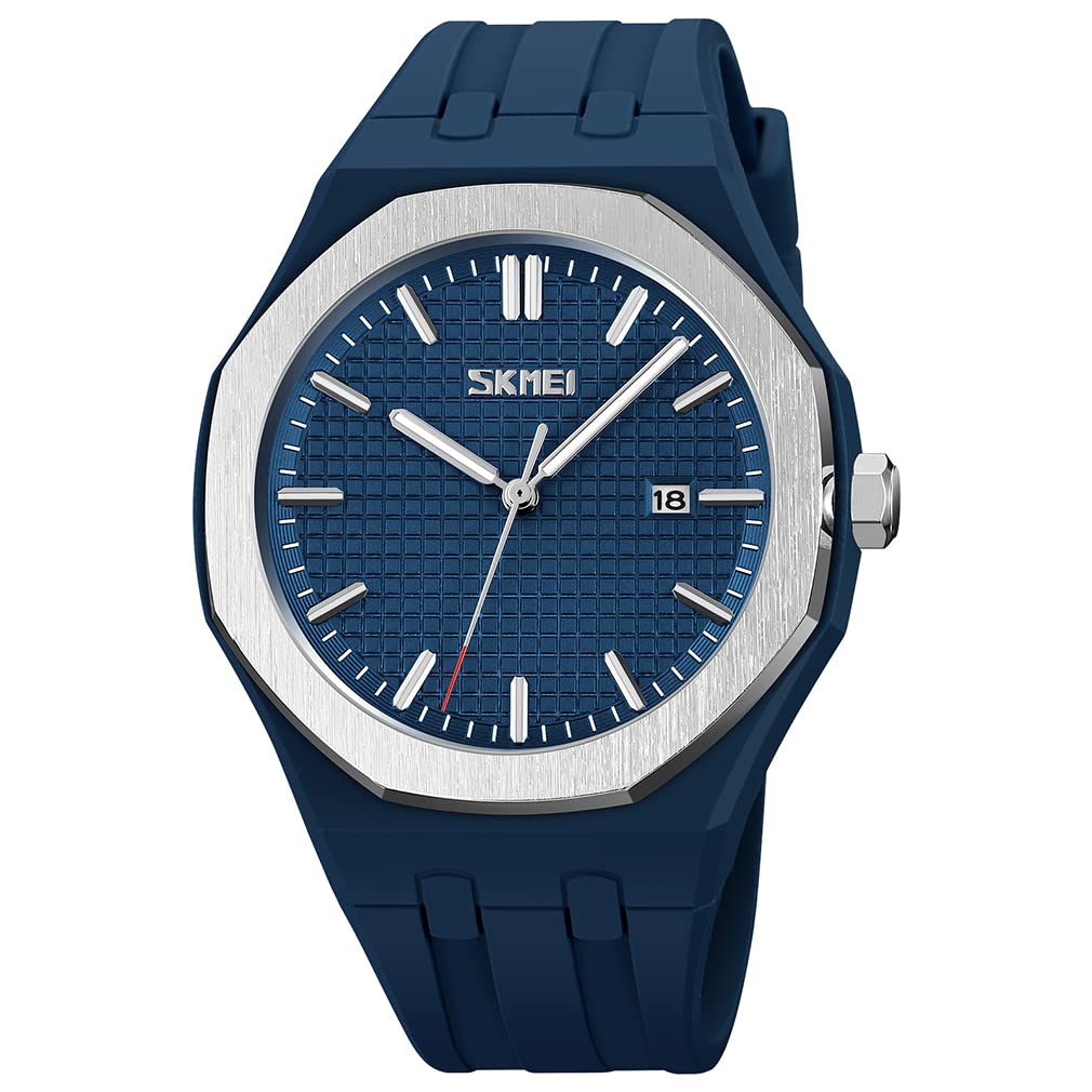 SKMEI Watches for Men Simple Silicone Band Waterproof Sport Casual Fashion Analog Quartz Gifts Young Men Blue Wrist Watch