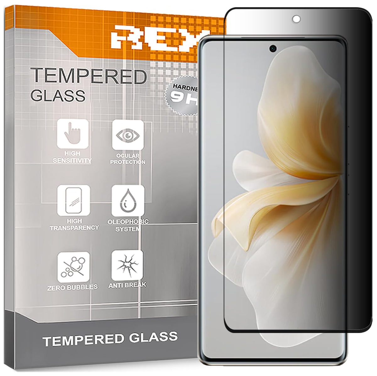 REY Anti-Spy Screen Protector for Vivo V40 Lite 5G, Premium Tempered Glass