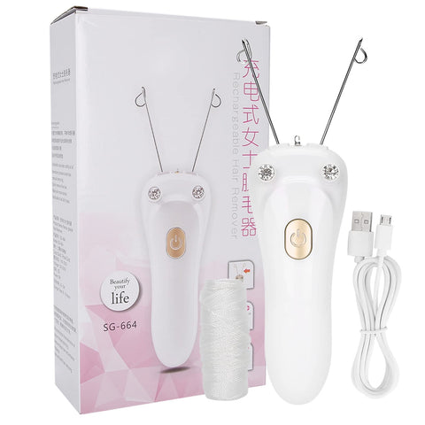 Facial Hair Remover, Ladies Beauty Epilator Trimmer, Cordless Electric Threading Epilator for Upper Lips Cheek Chin Arm Leg, Cotton Thread Face Body Hair Removal Shaver(Gold)