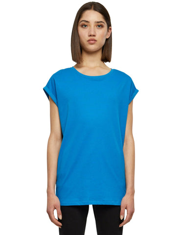 Urban Classics Women's Ladies Extended Shoulder Tee Basic Capsleeves, Shortsleeve T-Shirt Top with Crew Neck, hawaiianblue, S