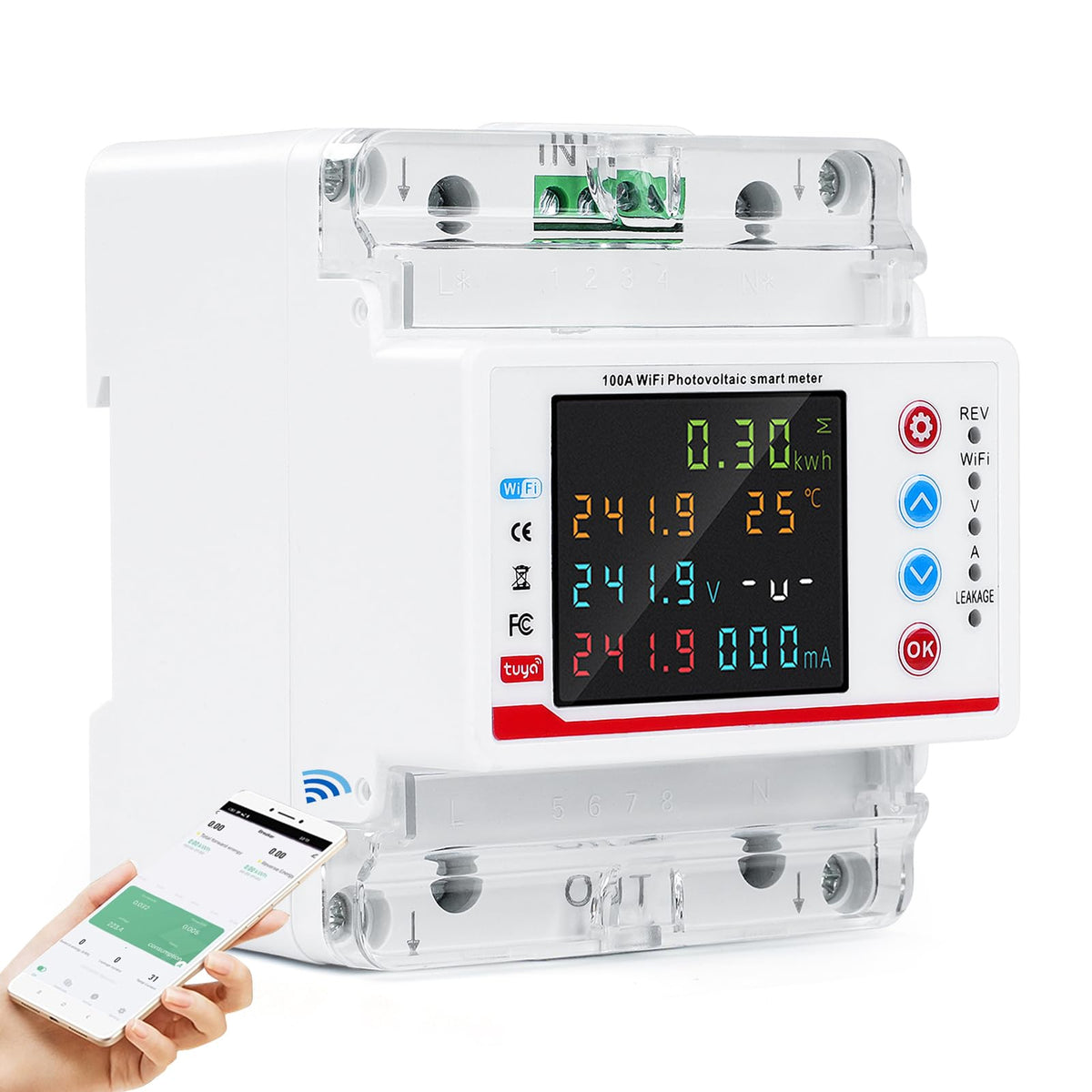 Smart meter 100A 220VAC smart meter electricity meter WiFi two-direction meter Tuya APP Smart Circuit Breaker with Under/Overcurrent/Delay/Time Control/Leakage Protection