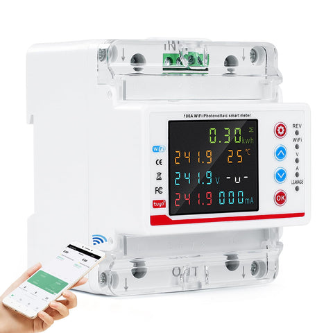 Smart meter 100A 220VAC smart meter electricity meter WiFi two-direction meter Tuya APP Smart Circuit Breaker with Under/Overcurrent/Delay/Time Control/Leakage Protection