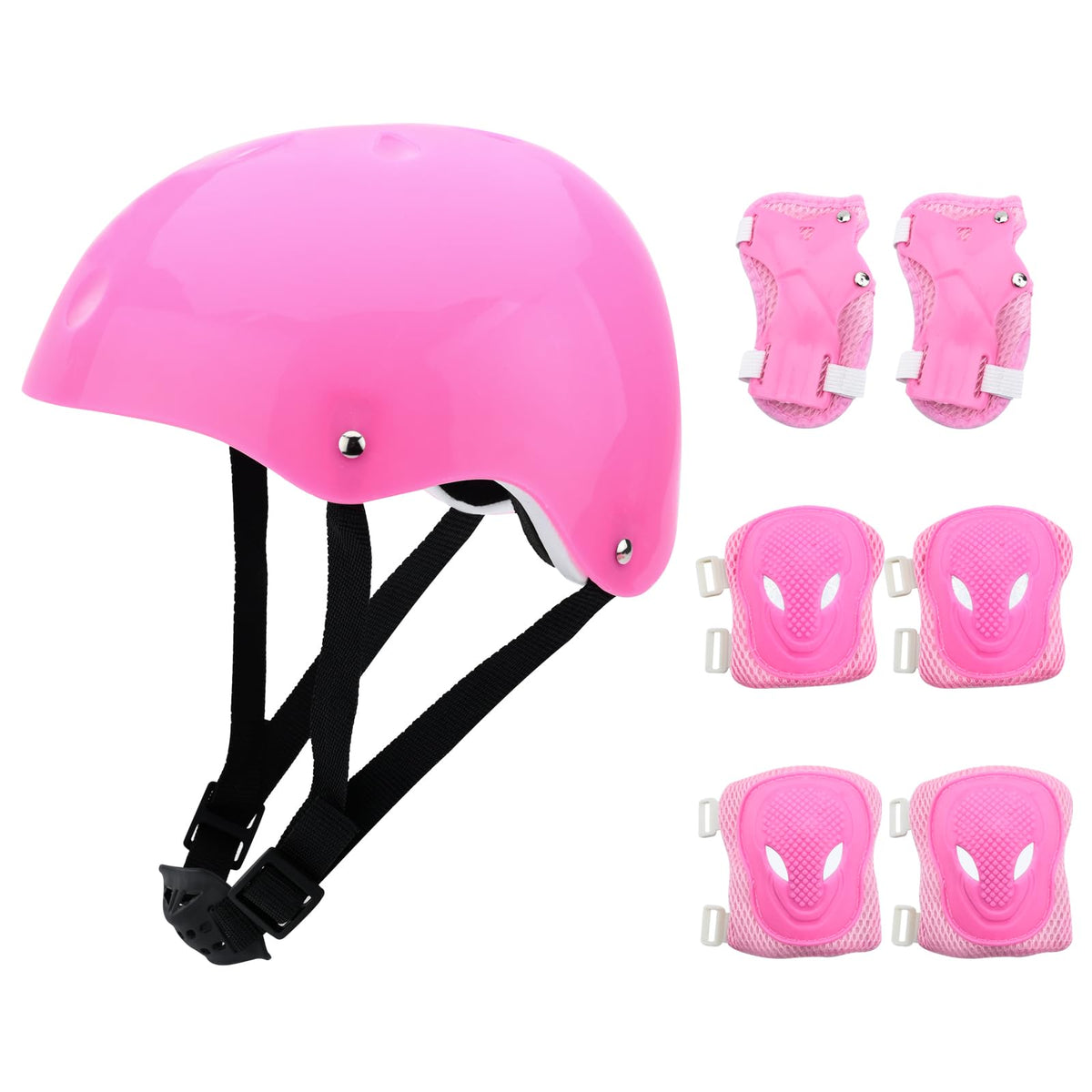 Kids Bike Helmet and Pads Set, Kids Skateboard Helmet Knee and Elbow Pads Wrist Pads 7 in 1 Children Protective Gear Set for Cycling, Roller Skating, Skateboard (pink)