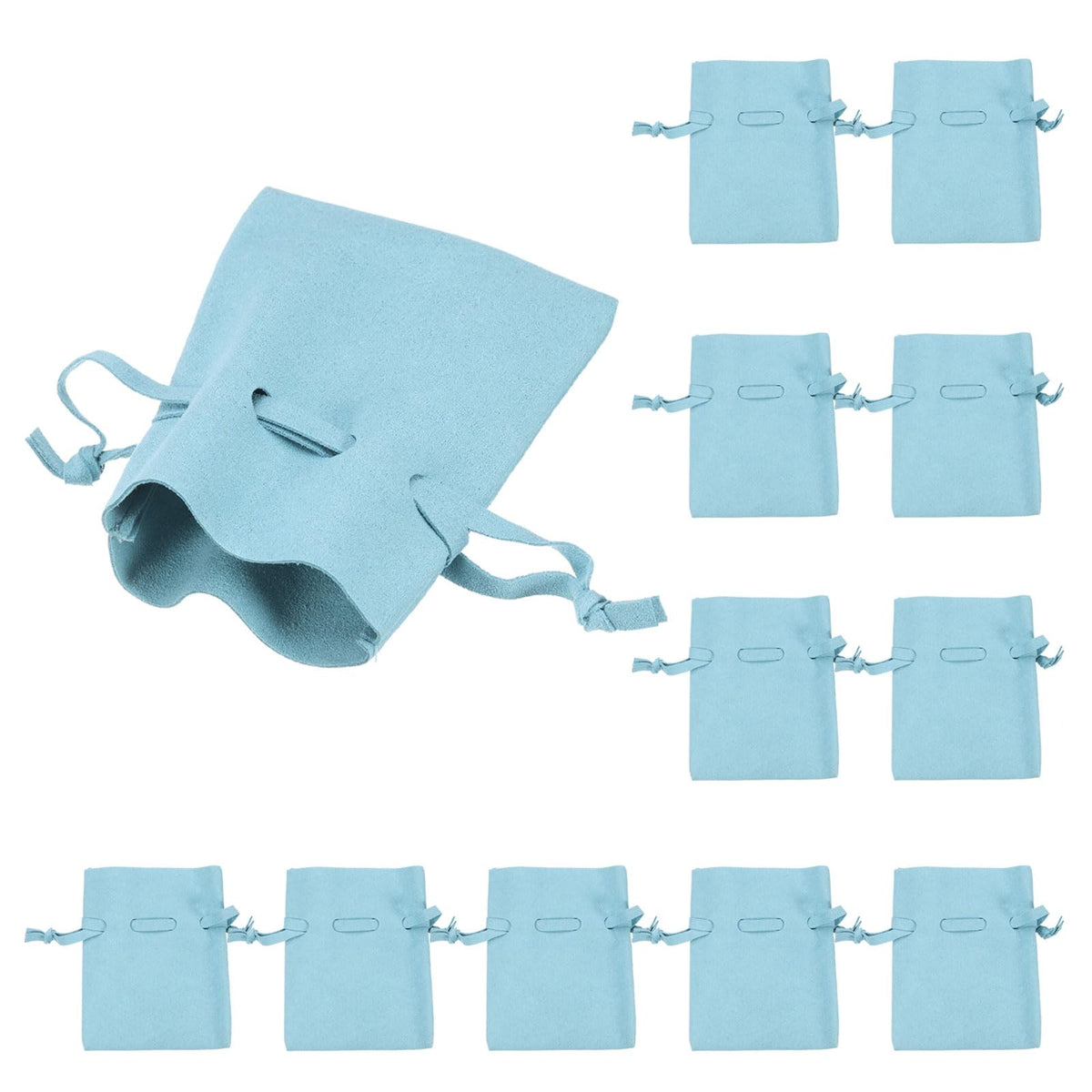 sourcing map 12 Pcs Microfiber Jewelry Pouch 3.5 × 2.7 Inch, Mini Jewelry Bags with Drawstring for Small Jewelry Gift Bag Bulk Necklace Earrings, Light Blue