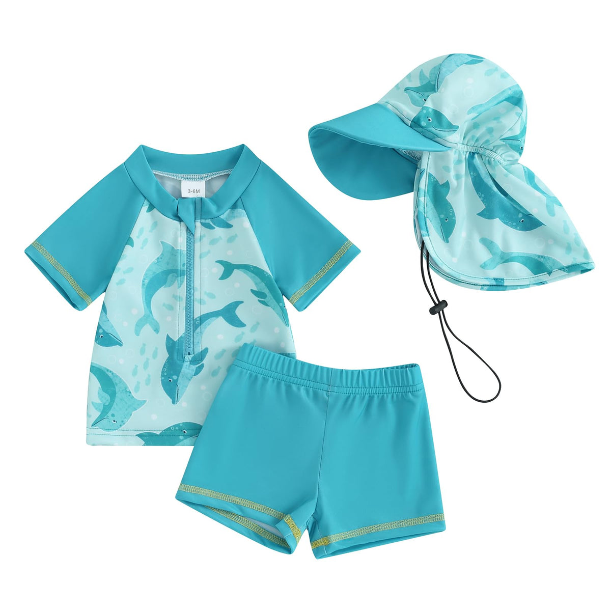 BULINGNA Kids Toddler Baby Boy Two Piece Rash Guard Swimsuit Set Shark Dolphin Bathing Suit with Hat UPF 50+ Summer Swimwear (Dolphin, 4-5 Years)