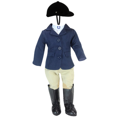 Sophia's - 18" Doll - Navy Jacket Riding Outfit, Black Tall Classic Riding Boots & Black Velvet Riding Helmet