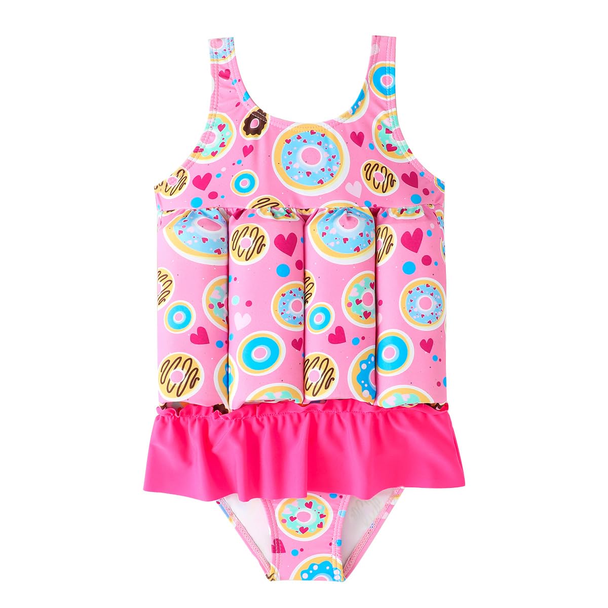IDOPIP Kids Baby Girls Float Suit Donut Floatation Swimsuit with Adjustable Buoyancy Bathing Swimwear Toddler One Piece Swimming Suit Summer Sleeveless Swim Vest Jacket Dress Pink Donut 6-9 Months