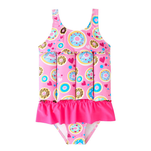 IDOPIP Kids Baby Girls Float Suit Donut Floatation Swimsuit with Adjustable Buoyancy Bathing Swimwear Toddler One Piece Swimming Suit Summer Sleeveless Swim Vest Jacket Dress Pink Donut 6-9 Months