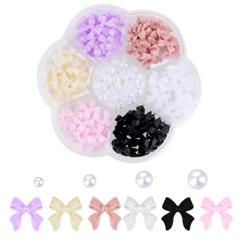 Abeillo 120Pcs Bow Nail Charms Ribbon Bow-Knot Nail Art Decoration 3D Nail Supplies Nail Art Stickers Nail Charms for Women Girls Nail Craft