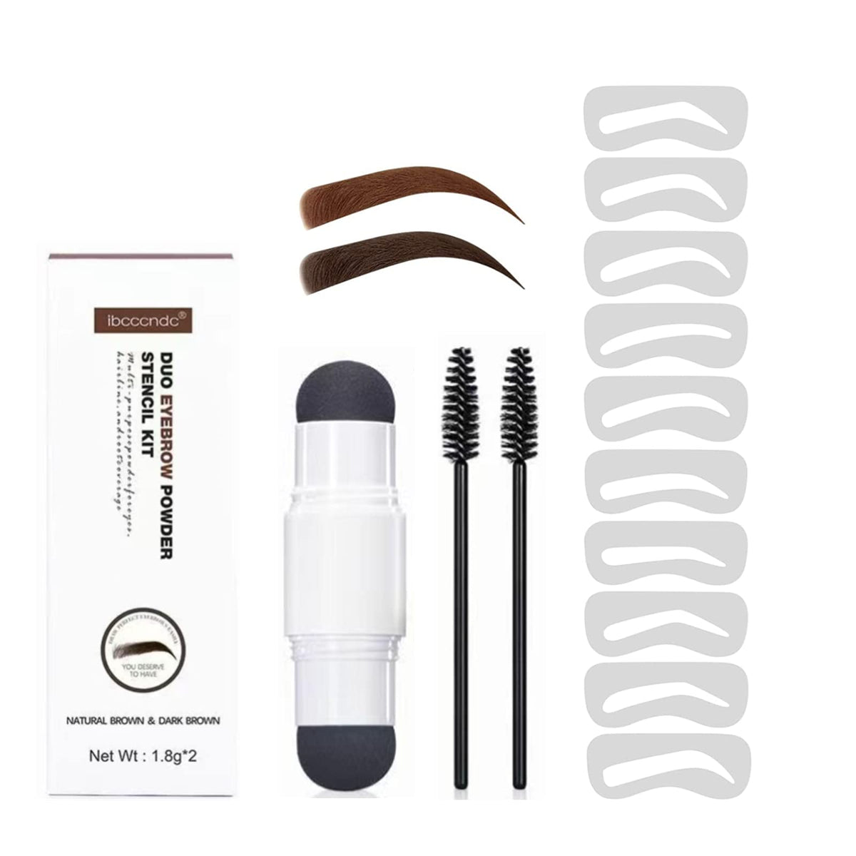 Double EyeBrow Stamp Kit, Eyebrow Stamp Stencil Kit,Perfect Eyebrow Powder Stamp Makeup with 10 Reusable Eyebrow Stencils& 2 Eyebrow Brushes,Shape your Brows and Easy to Use (Natural Brown+Dark Brown)
