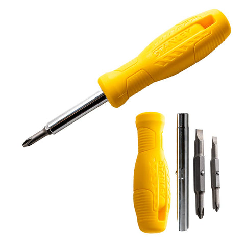STANLEY 6-IN-1 QUICK CHANGE INTERCHANGEABLE SCREWDRIVER SETS - COMBINATION MULTI BIT SCREWDRIVER WITH PHILLIPS, SLOTTED BITS AND NUT DRIVER