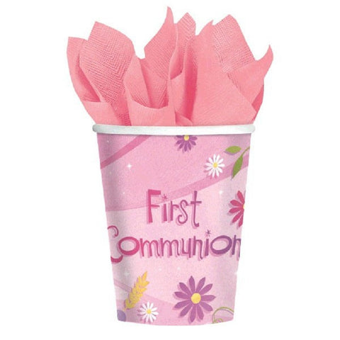 Amscan Pink First Communion Paper Cups for Religious Party Hot and Cold Beverage, Pink, 9 oz