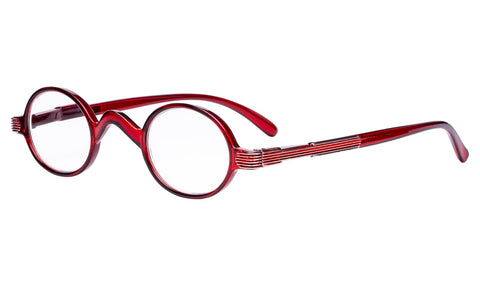 Eyekepper Small Oval Round Reading Glasses Vintage Mini Reader Eyeglasses for Men Women Reading with Spring Hinges Red Frame +2.50