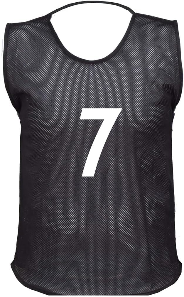 10 MESH BIBS FOOTBALL TRAINING SPORTS BIBS PRINTED NUMBER (1-10 OR number of your choice) Front & Back (Black(Back Only), Adult(Large to XL))