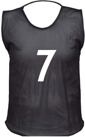 10 MESH BIBS FOOTBALL TRAINING SPORTS BIBS PRINTED NUMBER (1-10 OR number of your choice) Front & Back (Black(Back Only), Adult(Large to XL))