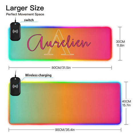Green Red Gradient Custom Wireless Charging Mouse Pad for Mobile Phone Personalized Extra Large Gaming Mousepad with 13 Lighting Modes Computer Mat for Gaming MacBook PC Laptop Desk Home Office