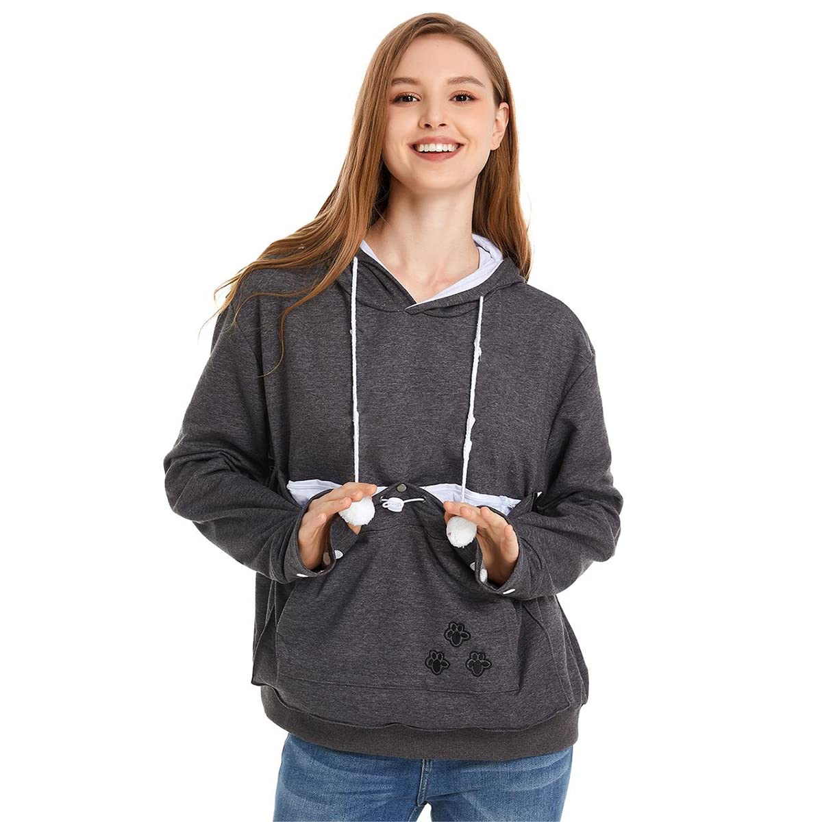 Cat Dog Pouch Hoodie Large Pet Pouch Sweatshirt Puppy Kitten Holder Carrier Pullover Shirt Unisex Hoodies, Dark Grey, XL