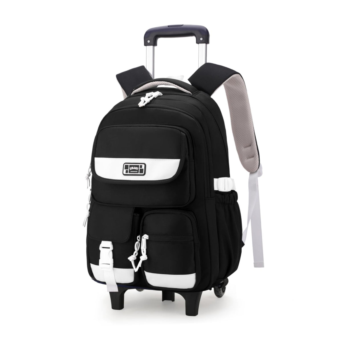 LANSHIYA Solid Color Rolling Backpack for Girls Boys Cute Elementary school bag with wheels,Black Trolley Bags for Travel