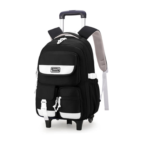 LANSHIYA Solid Color Rolling Backpack for Girls Boys Cute Elementary school bag with wheels,Black Trolley Bags for Travel