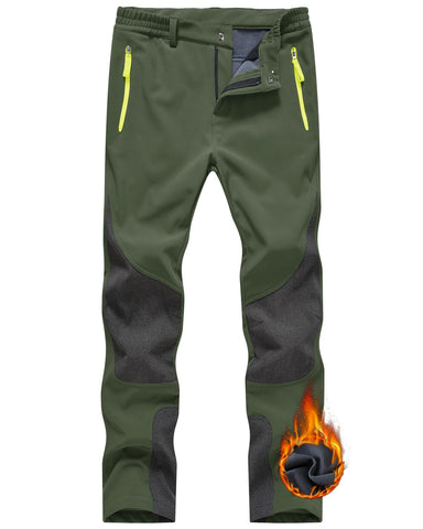 YSENTO Womens Waterproof Walking Hiking Trousers Winter Fleece Lined Thermal Ladies Outdoor Windproof Softshell Ski Trousers(Green,XL)