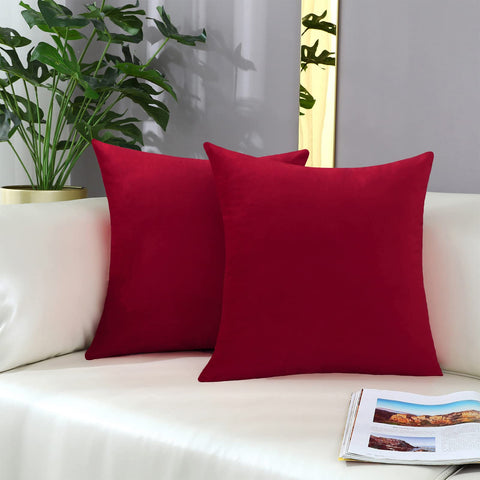 mixeoo Comfy Christmas Red Throw Pillow Covers Decorative Square Solid Thick Velvet Super Soft Cushion Cases Home Decor for Sofa Couch Living Room Chair, Set of 2, 20 x 20 Inch