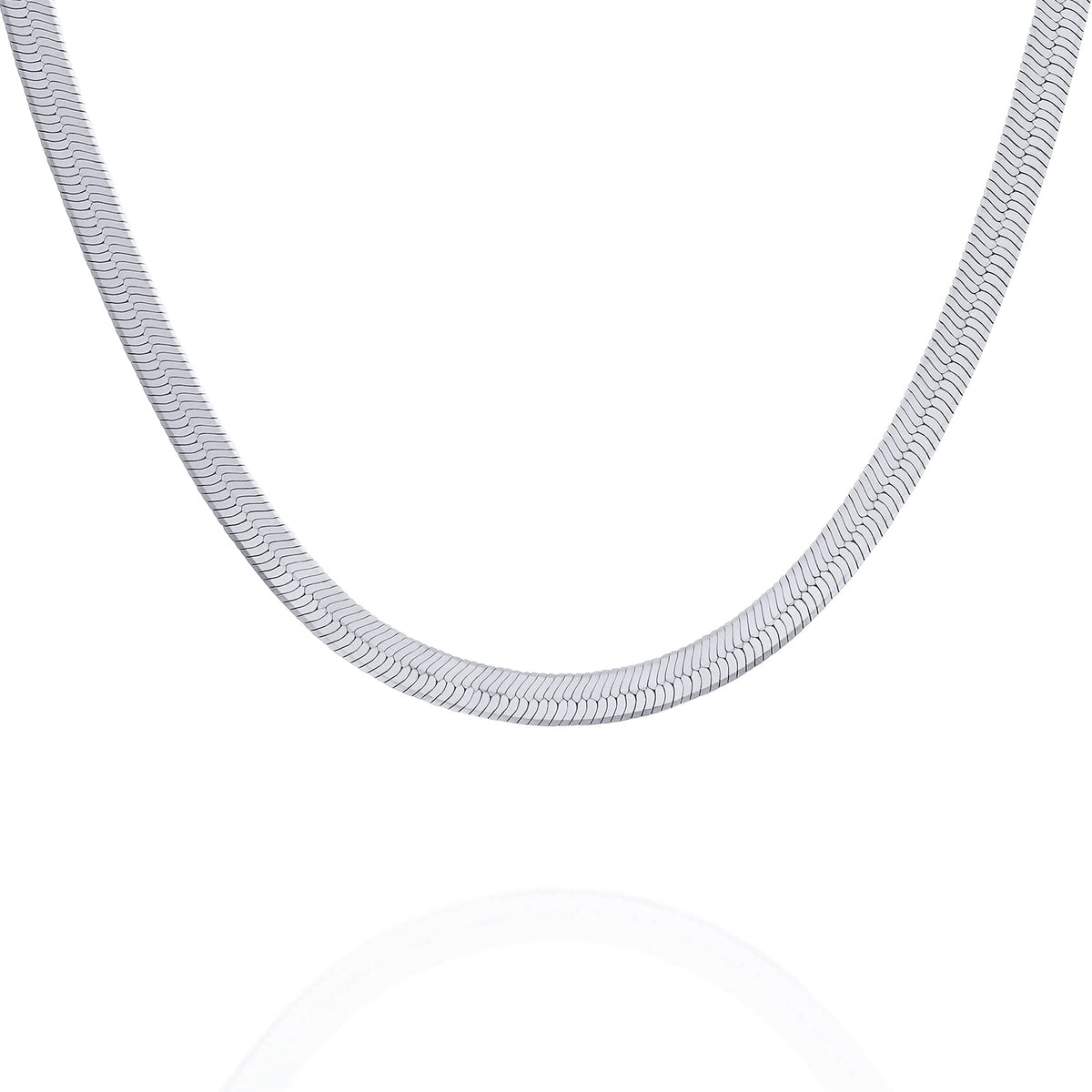 PAVOI Italian Solid 925 Sterling Silver, 22K Gold Plated Snake Chain Necklace, 3mm Italian Diamond-Cut Herringbone Necklace for Women and Men, MADE IN ITALY (16, White Gold)